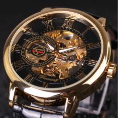 Đồng hồ cơ nam Forsining Handwinding H099M DÂY DA lộ máy (M Mặt đen dây da đen)