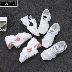 (Video thực tế) Giày thể thao sneaker nữ HOT TREND ULZZANG đế gồ 2 vạch HAPLI (trắng hồng,trắng đen, trắng xanh)