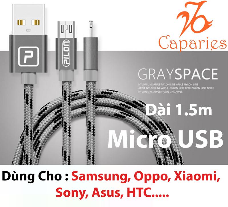 (Có 3 màu) Cáp Sạc siêu bền Micro USB 1.5 Mét PILON - Dây dù bảo vệ 3 lớp
