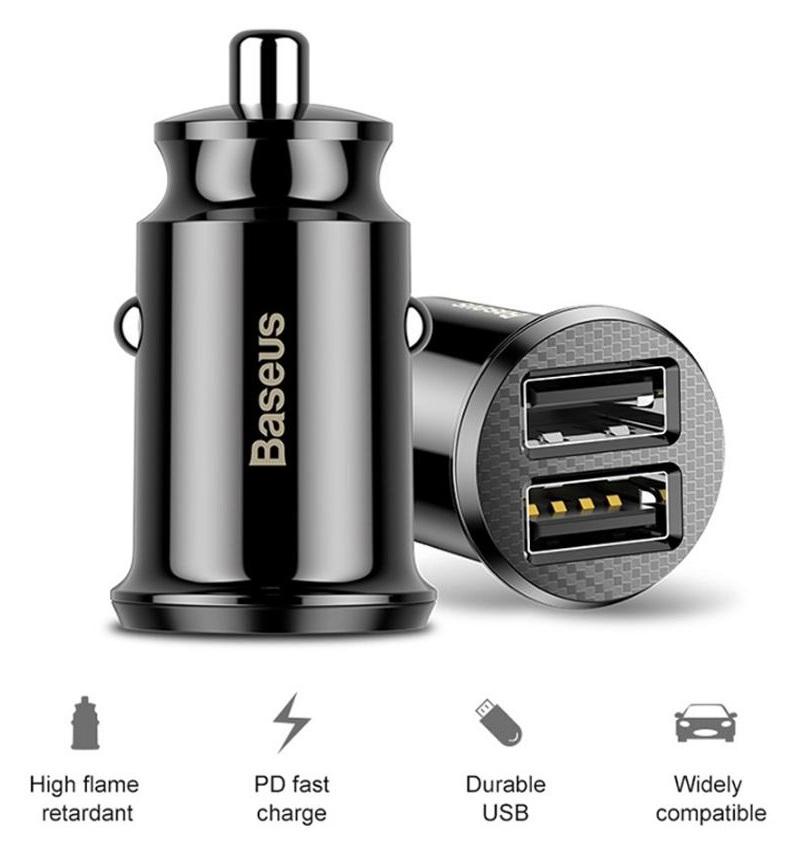 Tẩu sạc ô tô Baseus 2 cổng USB sạc nhanh 3.1