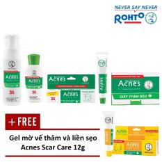 Bộ sản phẩm trị mụn Rohto Acnes (da dầu/hỗn hợp) + Tặng 1 Gel mờ vết thâm, liền sẹo Acnes Scar Care 12g