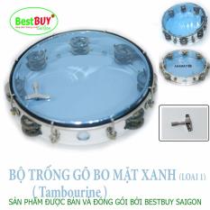 Trống lắc tay – Lục lạc gõ bo Tambourine Mặt Xanh Cao Cấp Full Bộ