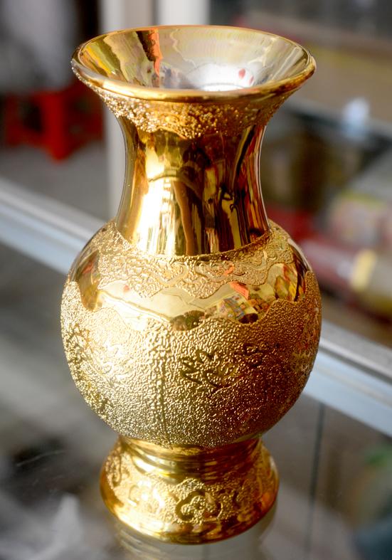 Bình hoa thờ cúng kim sa vàng cao 20cm