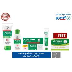 Bộ sản phẩm trị mụn Rohto Acnes (da thường/khô) + Tặng 1 phim thấm dầu Acnes Oil Remover 50 tờ