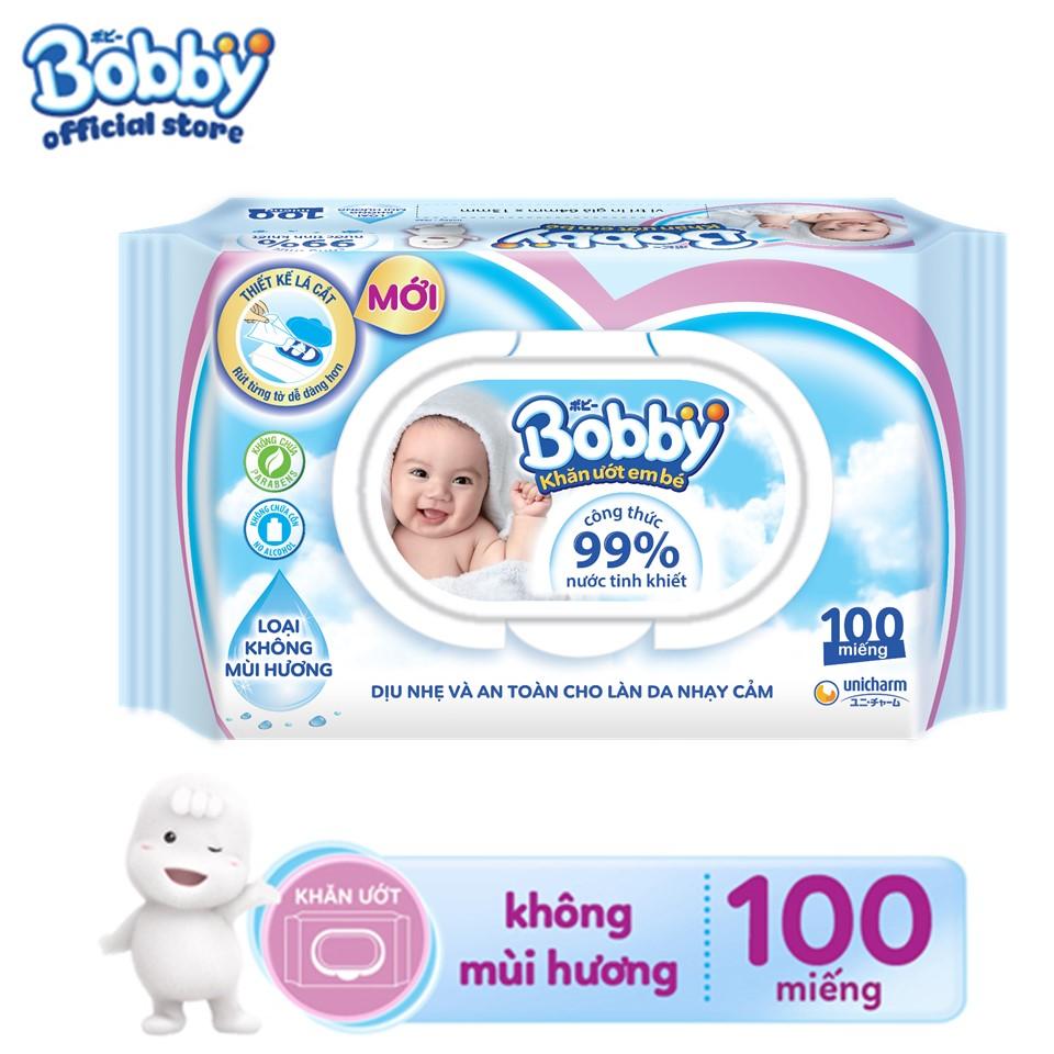 [MUA KÈM ĐỂ FREESHIP HN, HCM] Khăn ướt trẻ em Bobby Care không mùi hương gói 100 miếng