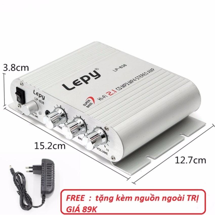 Ampli mini 12V Lepy LP-838 hỗ trợ tặng kèm nguồn ngoài