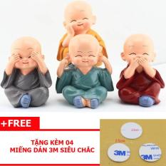 Bộ tượng chú tiểu tứ không (gồm 4 chú tiểu) – Tặng kèm 4 tấm dán 3M hai mặt siêu chắc
