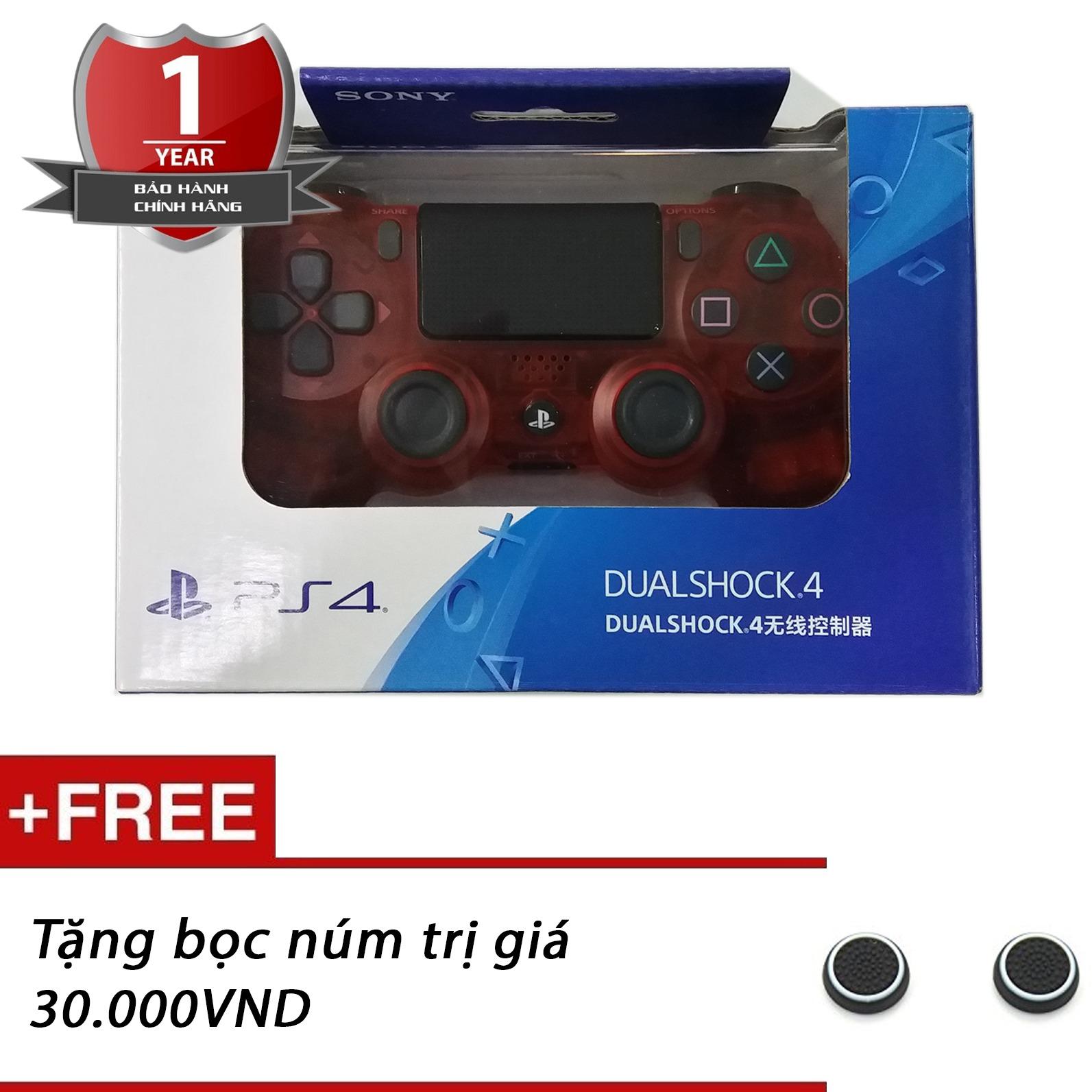 Tay cầm chơi game PS4 Slim/Pro Dualshock 4 Kèm bọc núm (Crystal Red) - Hàng Sony Việt Nam