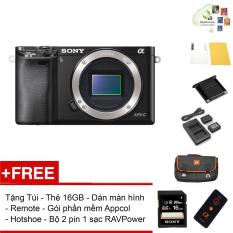 Máy ảnh Sony Alpha A6000 Body – Màu Đen – Tặng thẻ nhớ + Túi + Dán màn hình + Remote + Gói cài app + Nắp hotshoe + Bộ 2 Pin 1 Sạc đôi RAVPower FW-50 – Hàng phân phối chính hãng