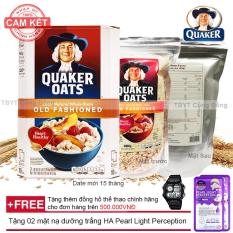 Yến mạch nguyên hạt cán dẹt Quaker Oats (1kg) + Tặng 02 mặt nạ dưỡng trắng HA Pearl Light Perception