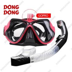 Bộ kính lặn Gopro – Ống thở van 1 chiều ngăn nước, mắt KÍNH CƯỜNG LỰC, gắn được Gopro, SJCAM, Camera hành trình – DONGDONG