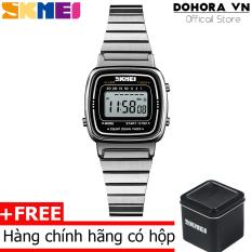 Đồng hồ điện tử nữ hot Skmei S670 Dual time dây thép không gỉ chống nước 30m
