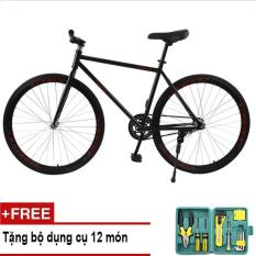 Mishio – Xe đạp Fixed Gear Air Bike MK78 (đen) + Tặng bộ dụng cụ 12 món