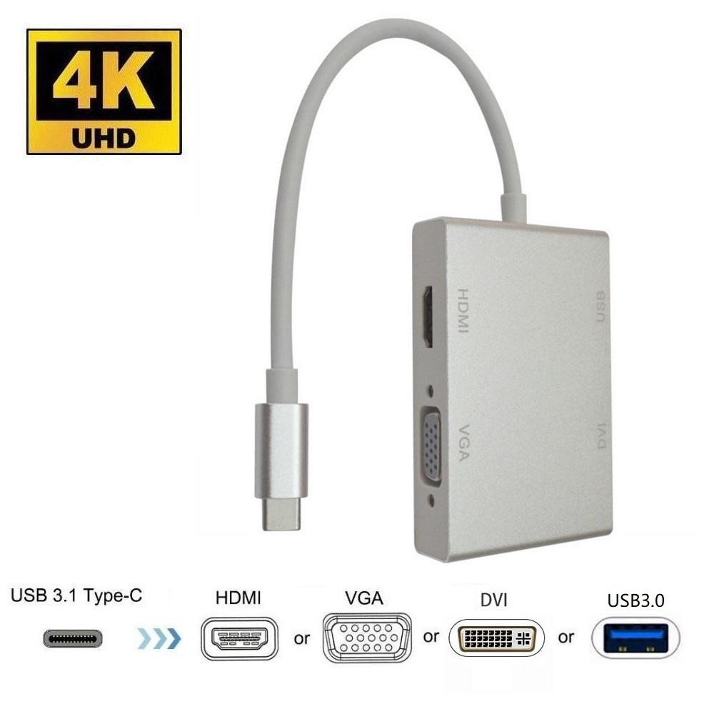 Type-C to HDMI / VGA / DVI / USB3.0 Adapter for Four Displays, for New MacBook, ChromeBook and Surface connected...
