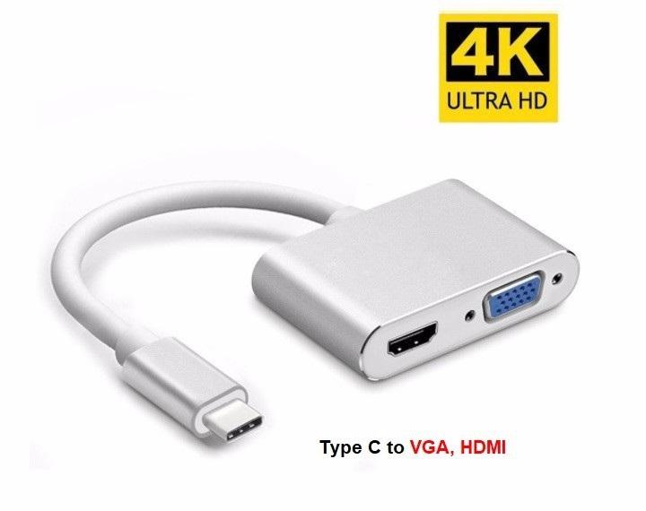 Hộp chuyển USB 3.1 Loại C qua HDMI + VGA + 3.5 mét cho MacBook 12