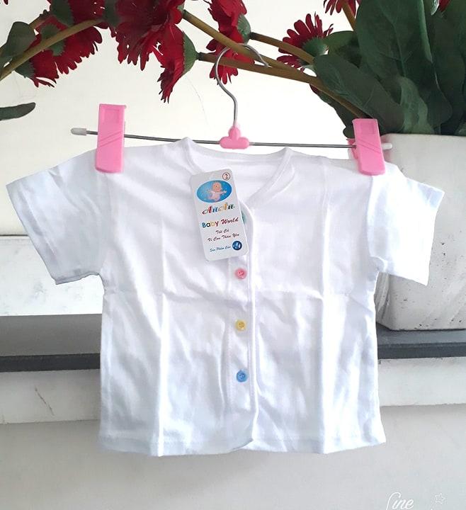 Bộ 05 áo sơ sinh An an màu trắng, tay ngắn, cúc giữa cho bé từ 0-9 tháng