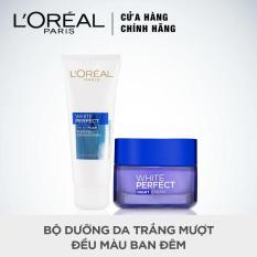Bộ kem dưỡng da trắng mượt đều màu ban đêm 50ml và sữa rửa mặt 50ml L’Oreal White Perfect Dewy