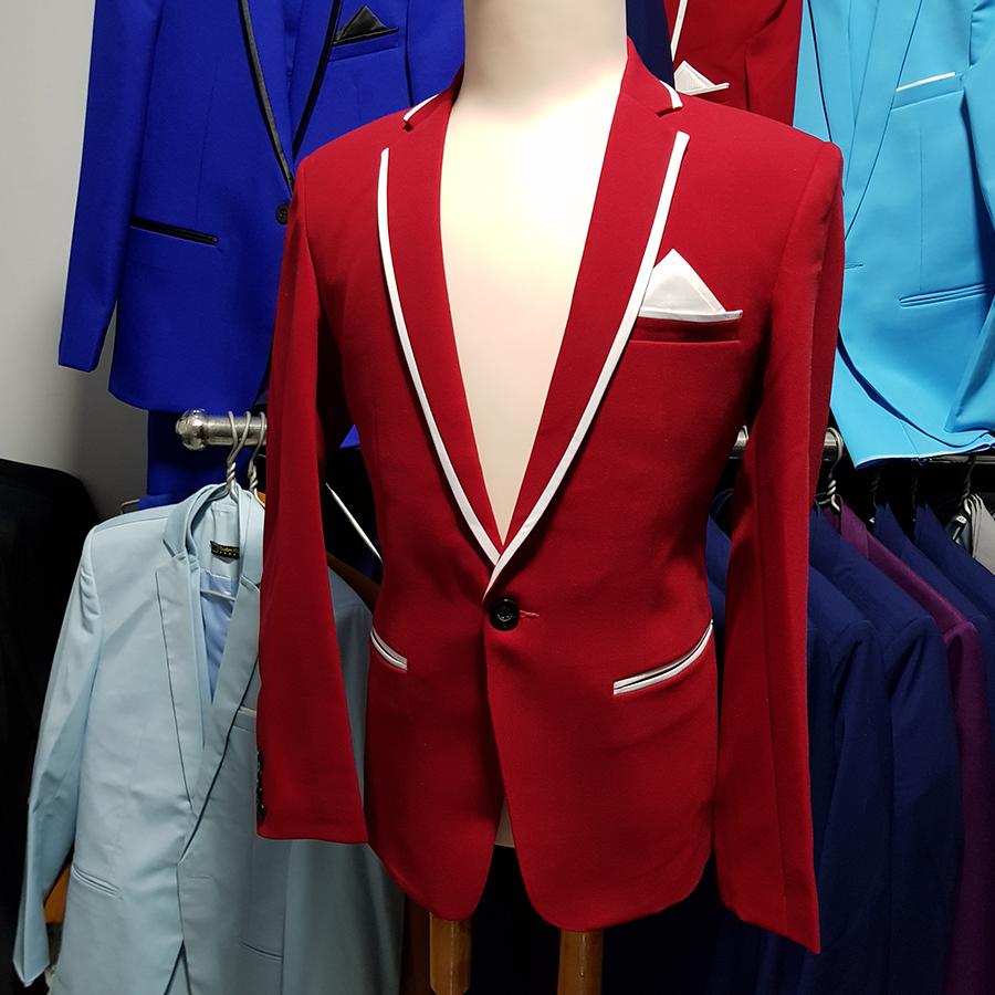 Bộ vest nam màu đỏ kiểu viền trắng (áo + quần)