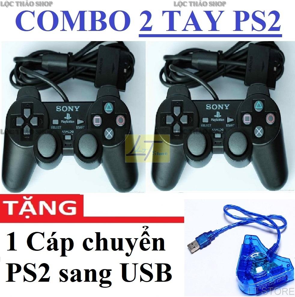Combo 02 tay cầm máy PS2 Playstation 2 tặng Cáp chuyển đổi dùng trên máy tính