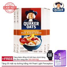 Hộp yến mạch Quaker Oats (dạng cán mỏng) Old Fashion 4.5kg + Tặng 05 mặt nạ dưỡng trắng HA Pearl Light Perception