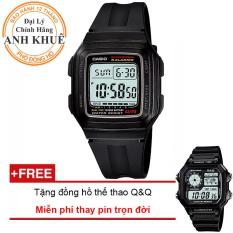 Đồng hồ dây nhựa huyền thoại Casio Anh Khuê F-201WA-1ADF + Tặng đồng hồ thể thao Q&Q