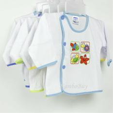 Áo sơ sinh Bosini tay dài màu trắng cúc lệch đủ size cho bé từ 0-12 tháng