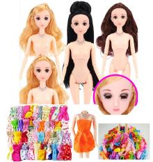 02 Búp Bê Trơn 12 Khớp 4D (Mắt có lông mi và nhắm mở được) + Tặng 05 Váy Ngắn + 10 Đôi Giầy