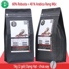 1kg Cà Phê Hạt Rang Mộc DUC ANH COFFEE tỉ lệ 6-4 với 60% Robusta + 40% Arabica cam kết nguyên chất – 2 gói zipper 500gr dạng Hạt