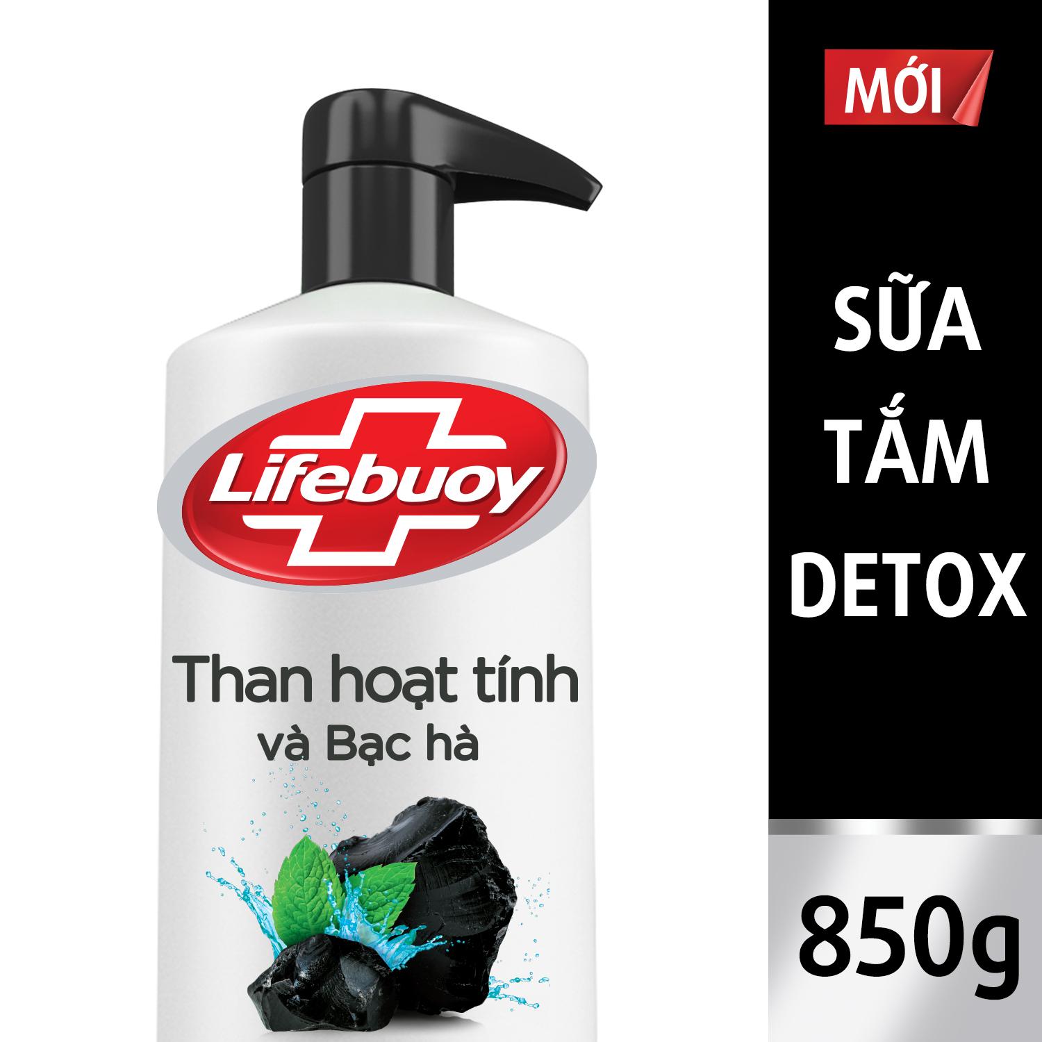 Sữa tắm Detox Lifebuoy - Than hoạt tính & Bạc hà 850g