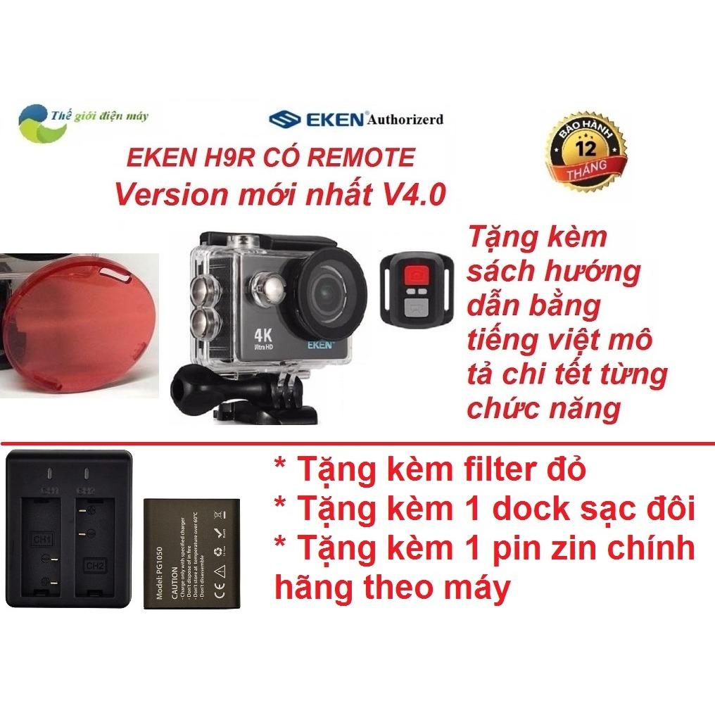 Camera thể thao Eken H9R(có remote) version 4.0 tặng filter đỏ, dock sạc đôi và pin 1050