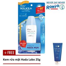 Sữa chống nắng dưỡng da ngừa mụn Sunplay Skin Aqua Acne Clear SPF 50+ PA++++ 25g + Tặng Kem rửa mặt Hada Labo 25g