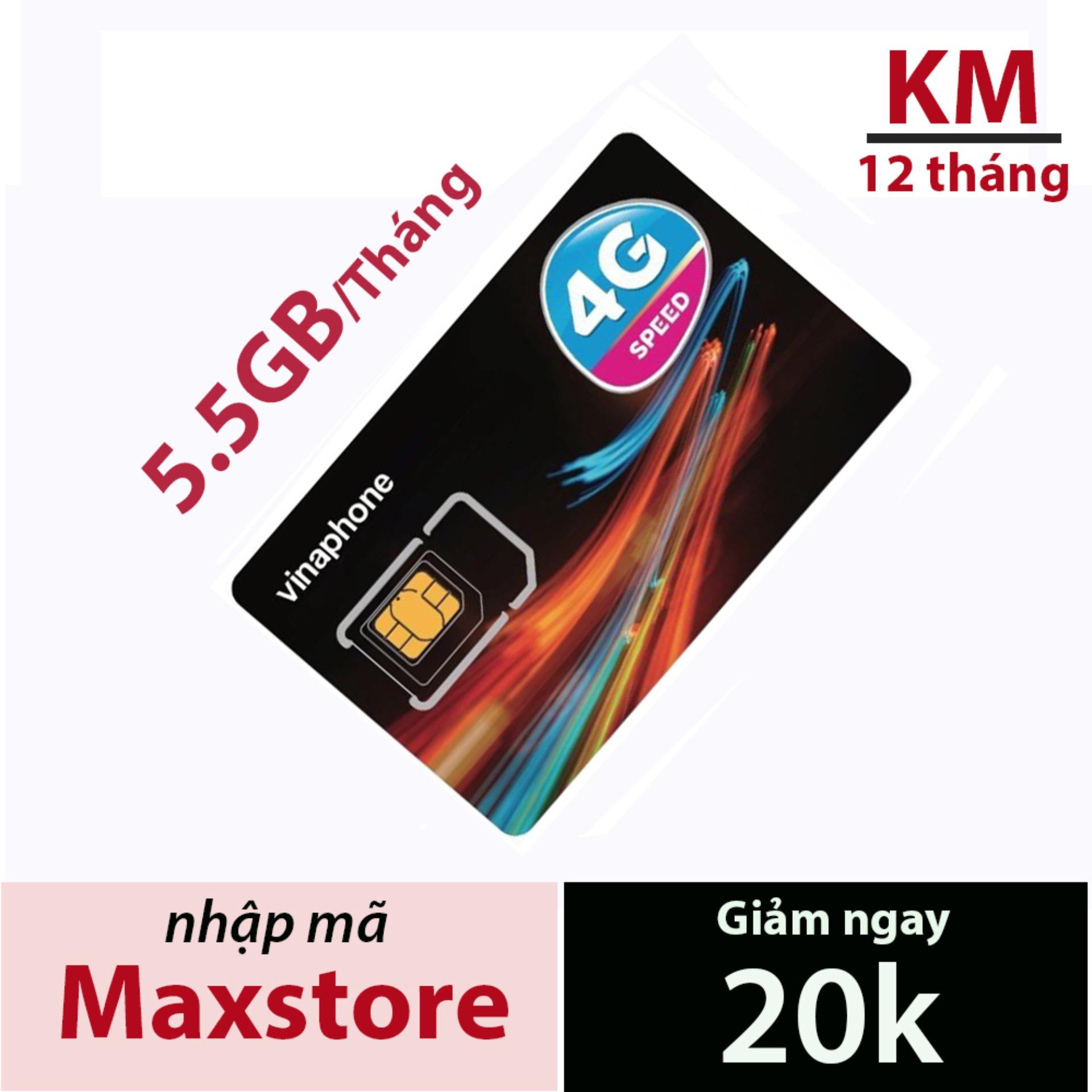 SIM 3G 4G VINAPHONE D500 5.5GB/1 THÁNG trọn gói 1 năm không nạp tiền từ maxstore.