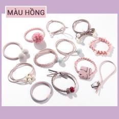 Bộ 12 Dây Buộc Tóc, Cột Tóc Hàn Quốc (Màu hồng)