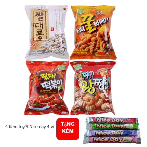 Bộ 4 Snack Hàn Quốc 4 vị + 4 Kem tuyết