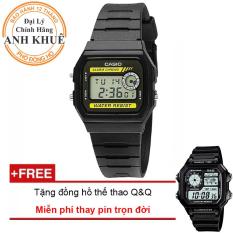 Đồng hồ dây nhựa huyền thoại Casio Anh Khuê F-94WA-9DG + Tặng đồng hồ thể thao Q&Q