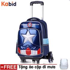 Ba lô kéo 6 bánh chạy trên mọi địa hình cho học sinh Tiểu học lớp 1- lớp 5 Tặng áo trùm cặp ( Xanh navy )