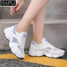 (Video thực tế) Giày thể thao sneaker nữ HOT TREND ULZZANG đế gồ 2 vạch HAPLI (trắng hồng,trắng đen, trắng xanh)