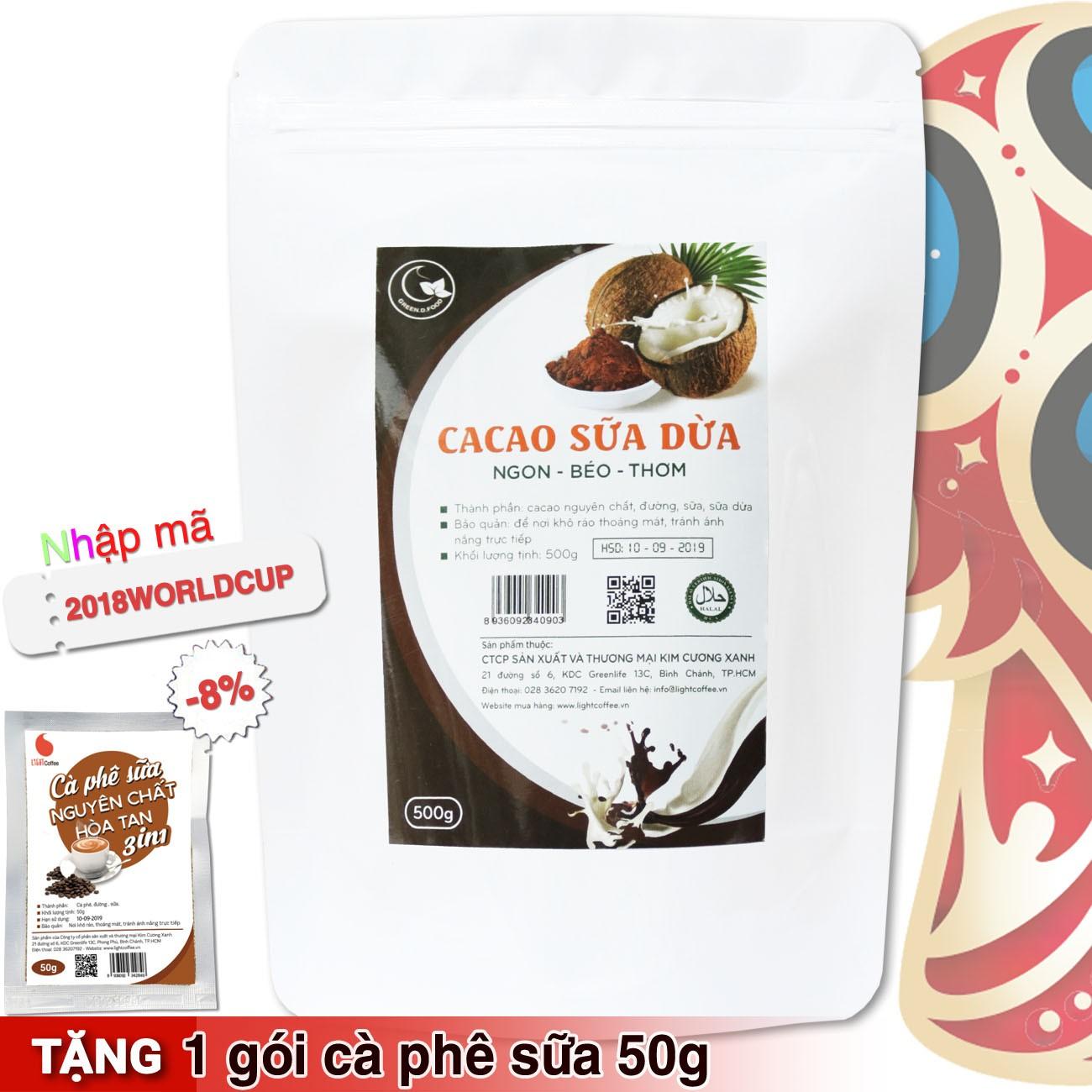 Bột cacao sữa dừa Green D Food - gói 500g