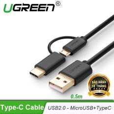 Dây USB đa năng 2 trong 1 đầu ra Micro-USB và USB Type C dài 0,5M UGREEN US142 30173 – Hãng phân phối chính thức