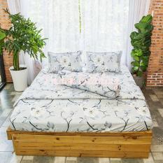 Bộ ga gối giường Cotton Poly Tmark (Thu hải đường đen trắng)