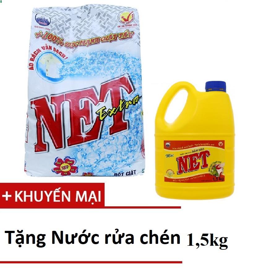 Bột giặt Net Extra siêu sạch 6kg TẶNG Nước rửa chén NET 1,5kg
