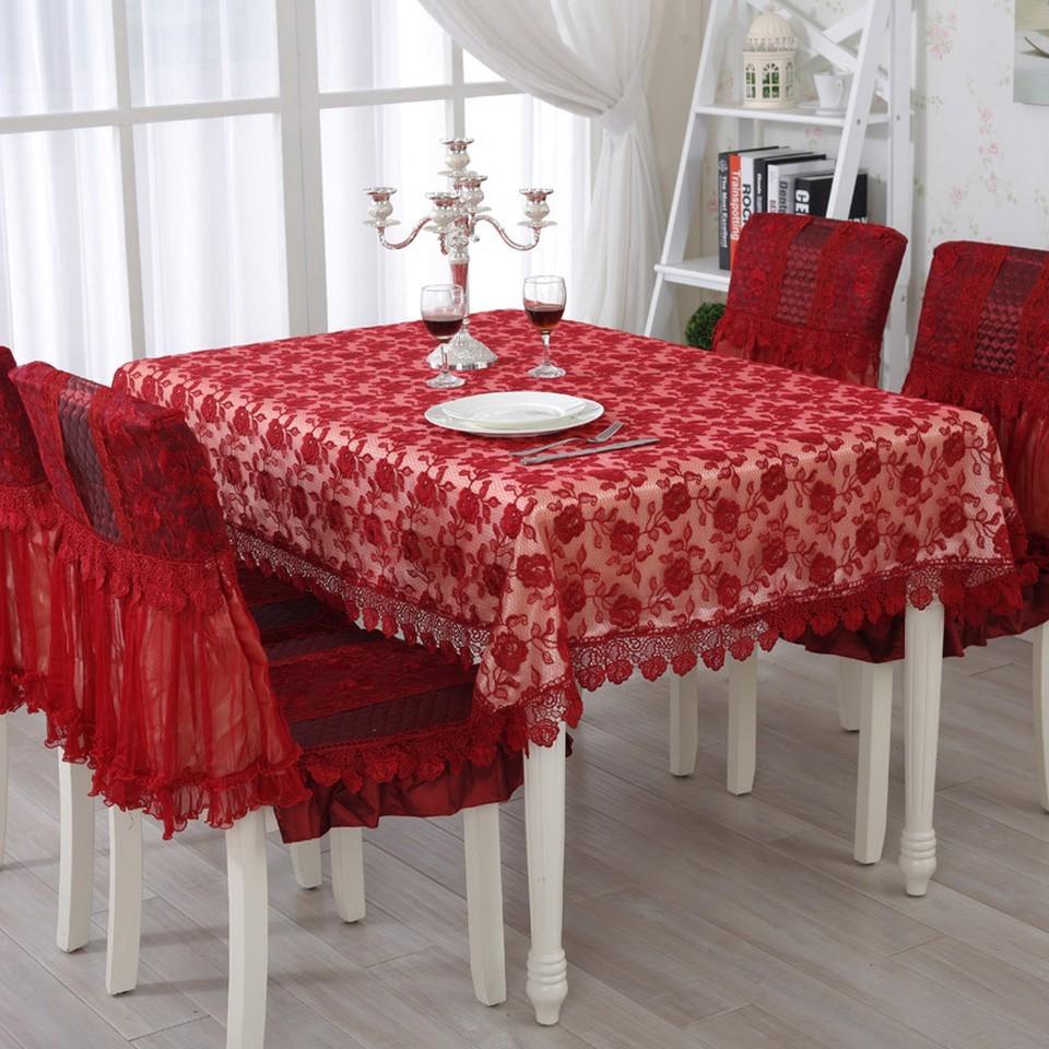 Khăn trải bàn ren khổ rộng 2mx1m40 Màu Đỏ
