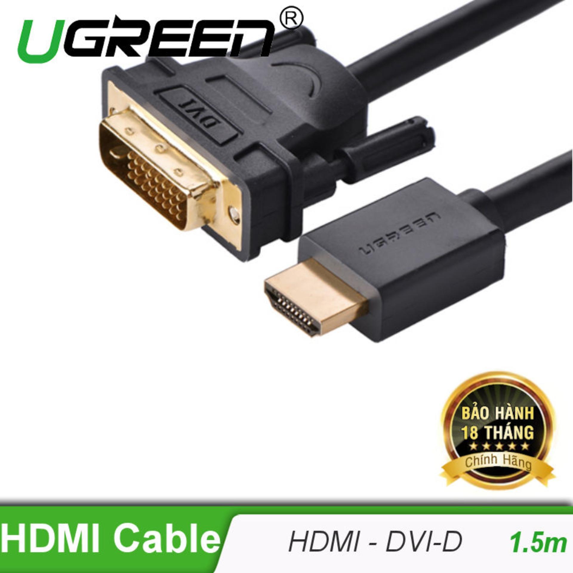Cáp chuyển đổi HDMI sang DVI-D 24+1 dài 1.5M UGREEN HD106 11150 (Đen) - Hãng phân phối chính thức.