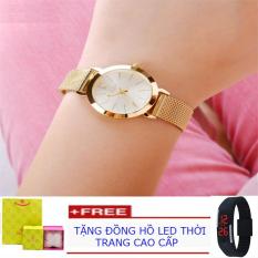 Đồng hồ nữ JULIUS JU970 vàng + Đồng hồ trẻ em led thể thao năng động II led – julius -TE001 (Đen)