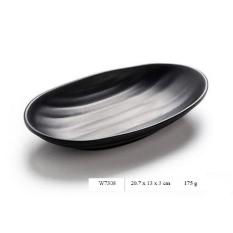 DĨA OVAL NHỰA MELAMINE ĐEN CAO CẤP ĐỰNG THỊT NƯỚNG BBQ KIỂU HÀN QUỐC 21*13CM 7308