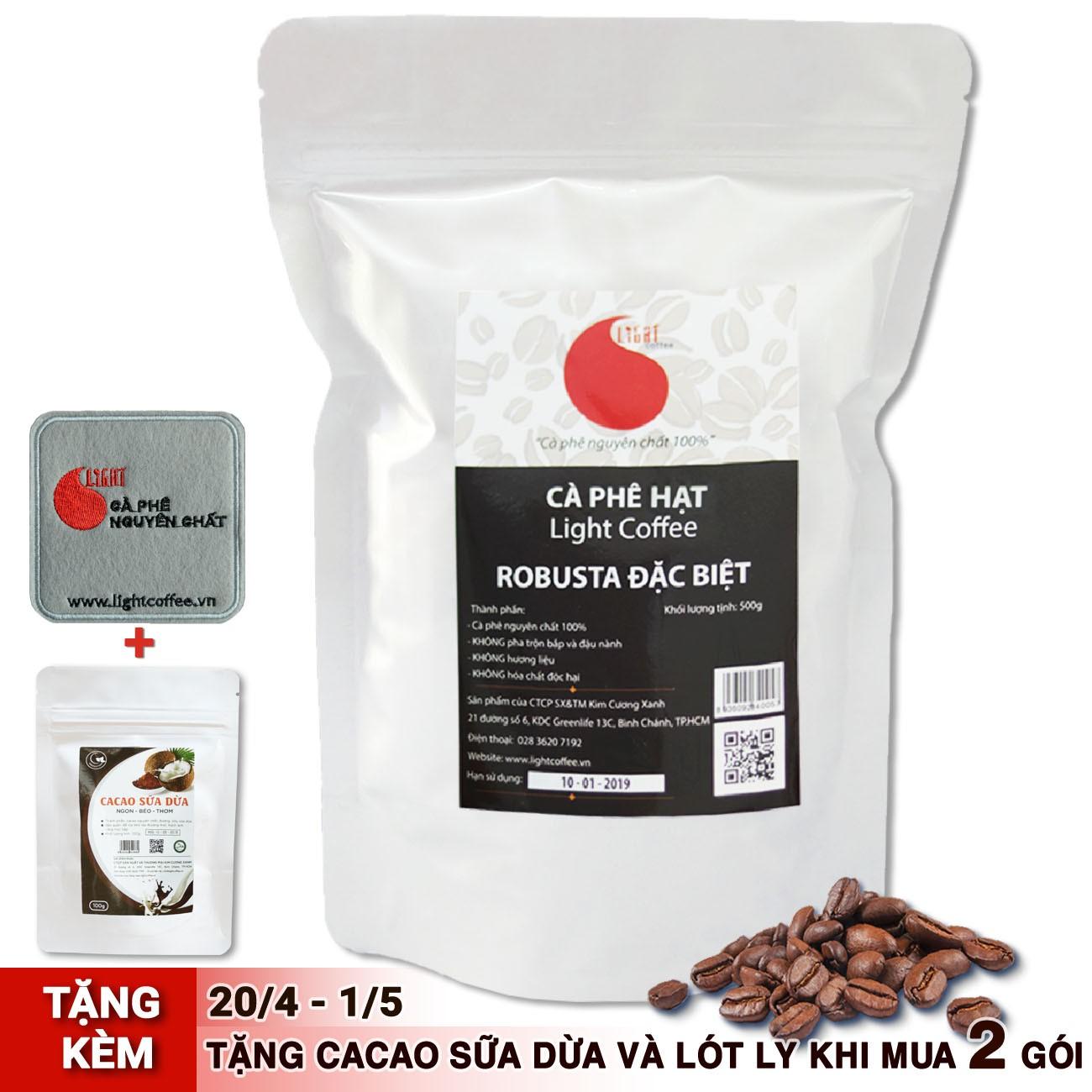 Cafe hạt Robusta nguyên chất 100% - Đặc biệt - Light Coffee - 500gr