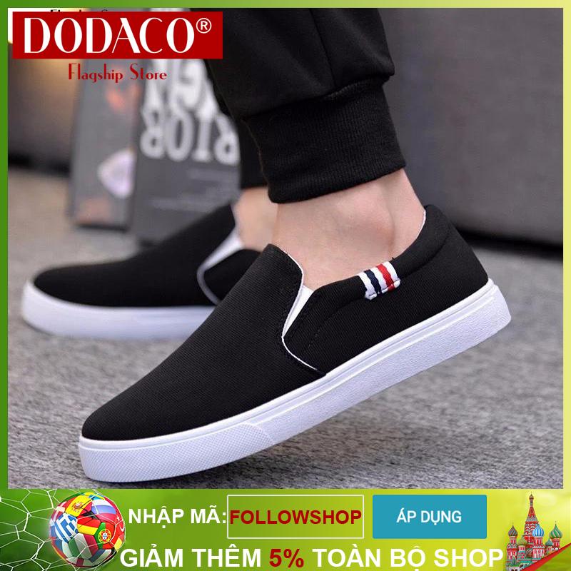 Giày lười nam vải thời trang DODACO LVS0007 (Đen Xám Đỏ Vàng)
