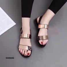 Giày sandal 2 quai tán vàng-đen