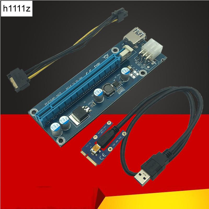 Mini PCI-E1x To16x Extender Riser card Adapter SATA 6Pin - USB 3.0 60cm