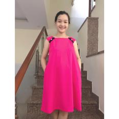 Đầm bầu suông phối màu nơ vai (hồng)